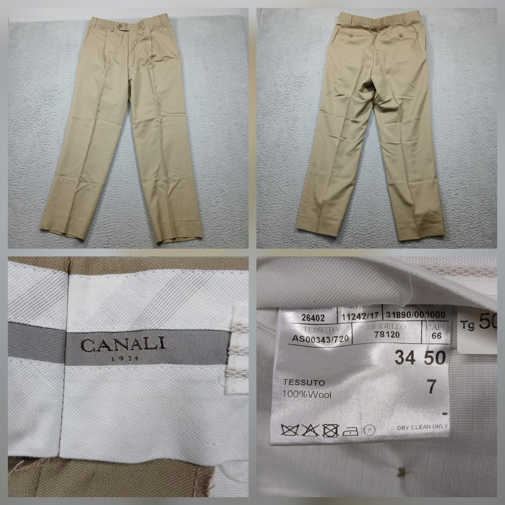 Canali Wool Dress Pants Men's 34 EU 50 Tan‎ Italy Luxury Tailored